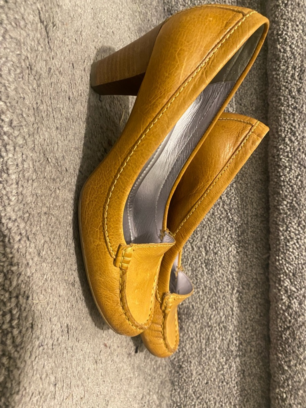 Ecco Women's Mustard Leather Block Heel Pumps